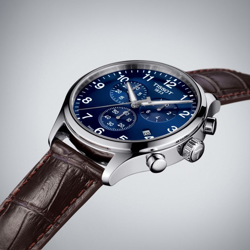Tissot T1166171604700 Chrono XL Chronograph Blue Dial Brown Leather Strap Men's Watch