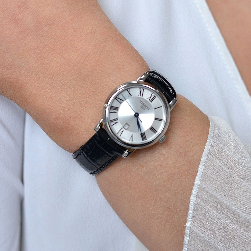 Tissot T1222101603300 Carson Classic Black Leather Strap Silver Dial Women's Watch