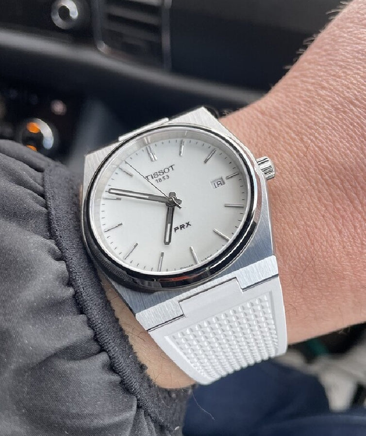 Tissot T1374101701100 PRX 40mm White Luminous Dial White Rubber Strap Men's Watch - mzwatcheslk srilanka
