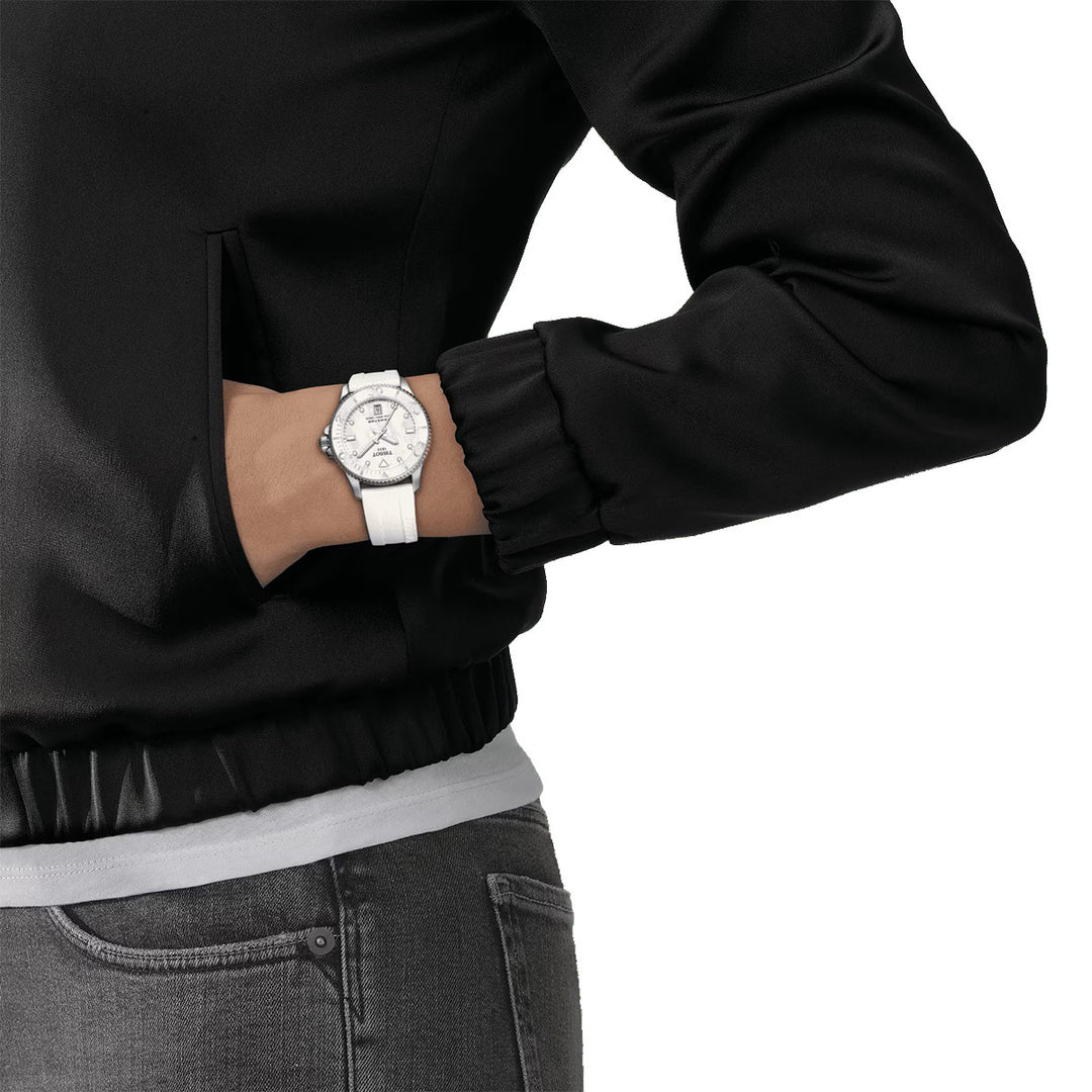 Tissot T1202101711600 Seastar 1000 36mm Mother of Pearl Dial White Silicone Strap Men's Watch - mzwatcheslk srilanka