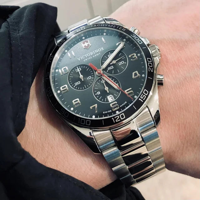 Victorinox Swiss Army 241899 FieldForce Classic Chrono Stainless Steel Bracelet Black Dial Men's Watch - mzwatcheslk srilanka