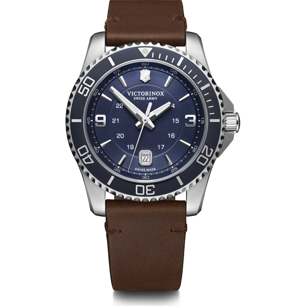 Victorinox Swiss Army 241863 Maverick Blue Dial Brown Leather Strap Men's Watch - mzwatcheslk srilanka