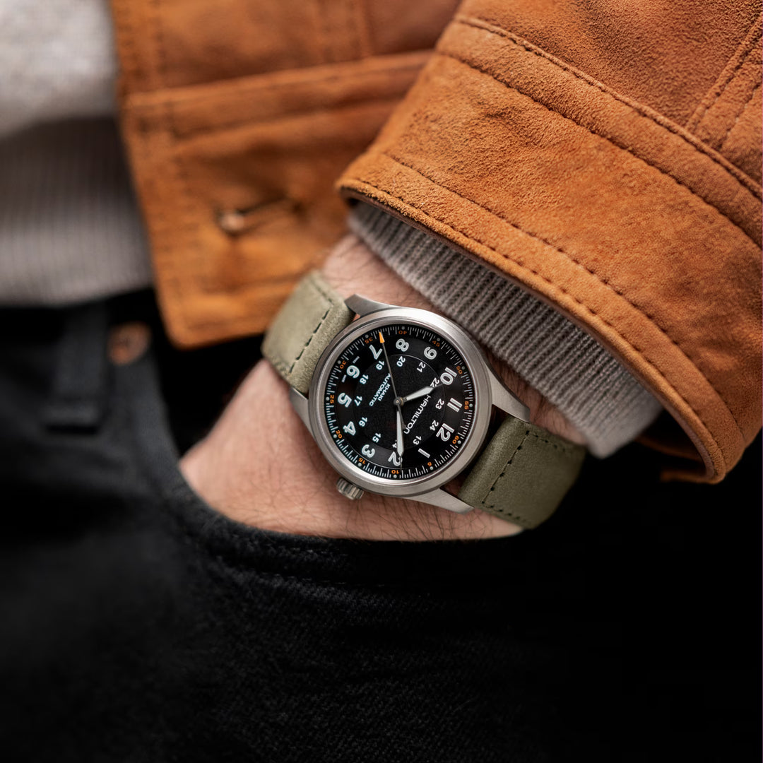 Hamilton H70205830 Khaki Field Titanium 38mm Automatic Black Dial Leather Strap Men's Watch