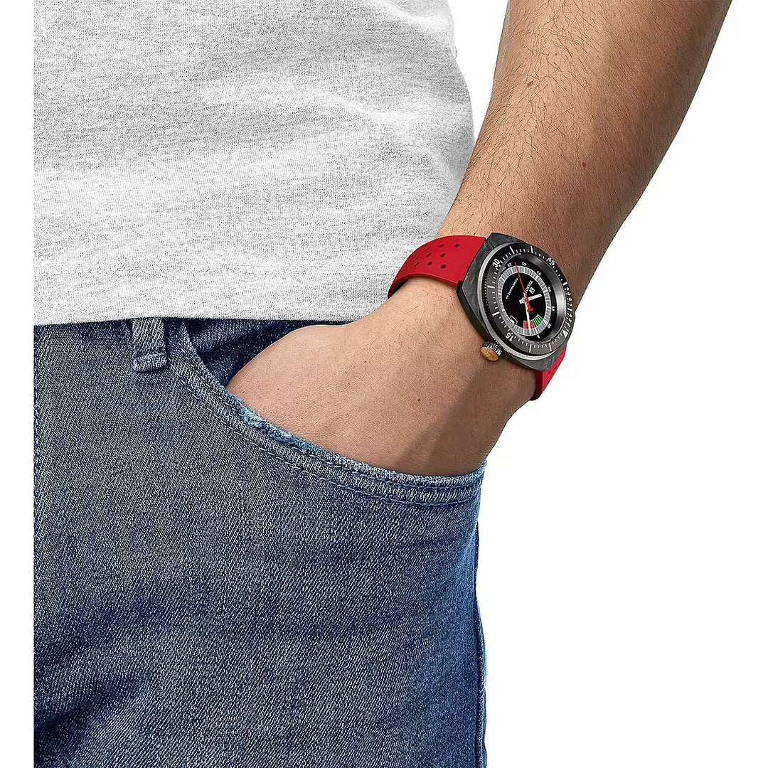 Tissot T1454079705702 Sideral S Powermatic 80 41mm Black Dial Red Rubber Strap Men's Watch