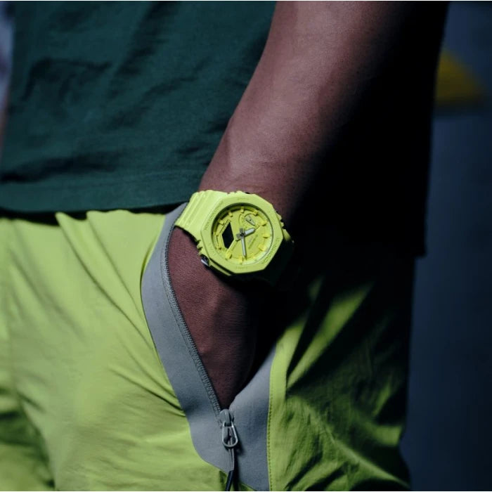 Casio GA-2100-9A9ER G Shock One Tone 2100 Series Volt Yellow Dual Display Men's Watch