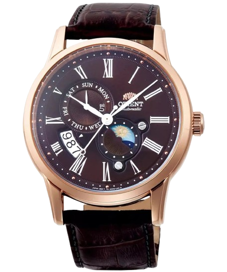 ORIENT RA-AK0009T10B Bambino Sun and Moon Classic Leather Strap Men's Watch