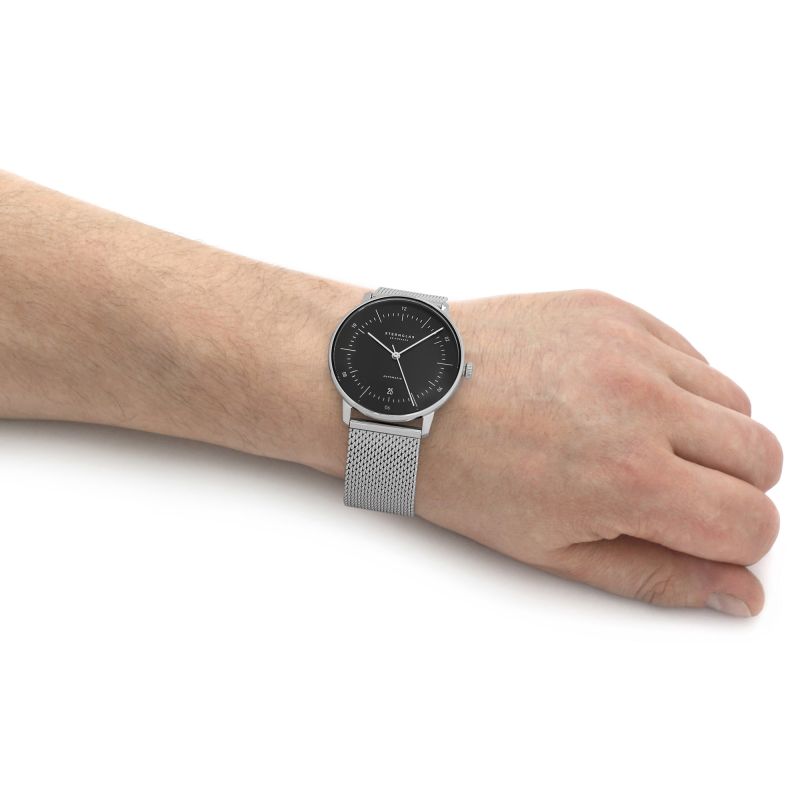 STERNGLAS S02-NA03-MI04 Naos Automatic Black Dial Steel Mesh Bracelet Men's Watch - mzwatcheslk srilanka