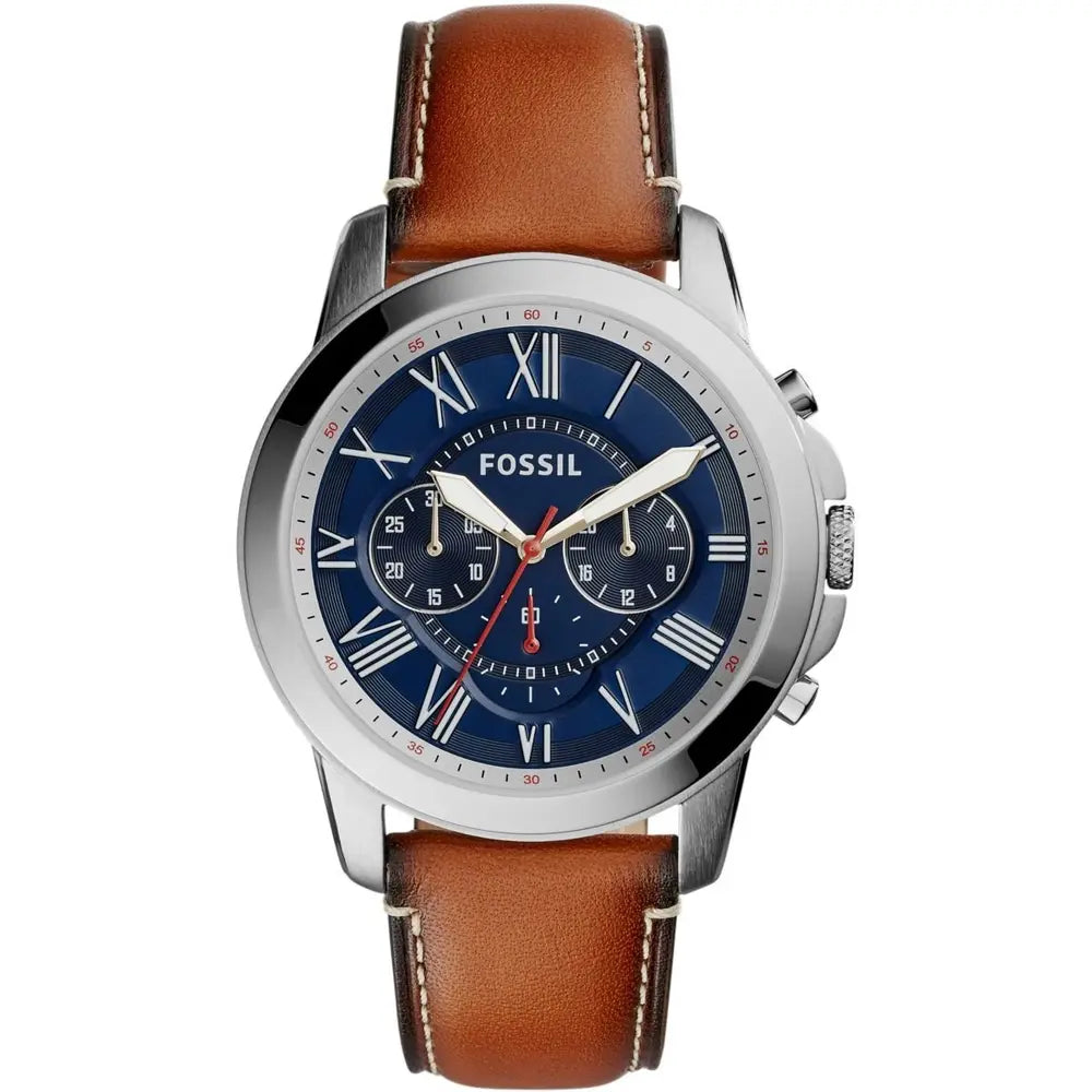 Fossil FS5210 Grant Blue Chronograph Dial Brown Leather Strap Men's Watch - mzwatcheslk srilanka