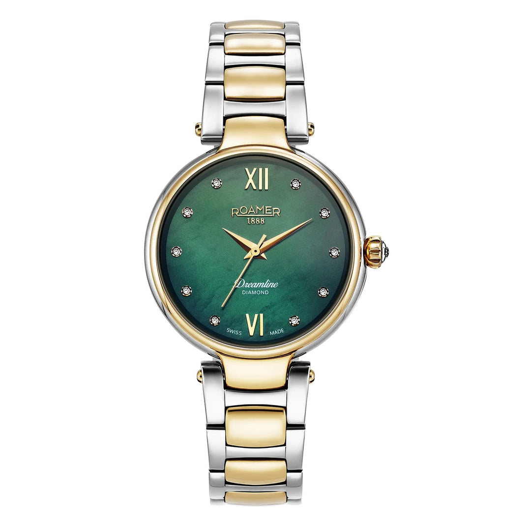 Roamer 857847 47 79 50 Dreamline Diamond Set Green MOP Dial Two Tone Steel Bracelet Women's Watch - mzwatcheslk srilanka