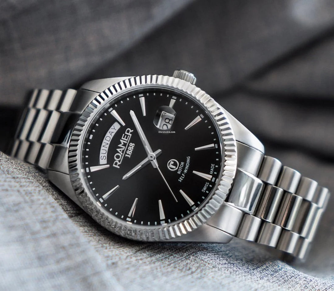 Roamer 981662 41 55 90 Primeline Day Date Black Dial With Steel Bracelet Men's Watch - mzwatcheslk srilanka