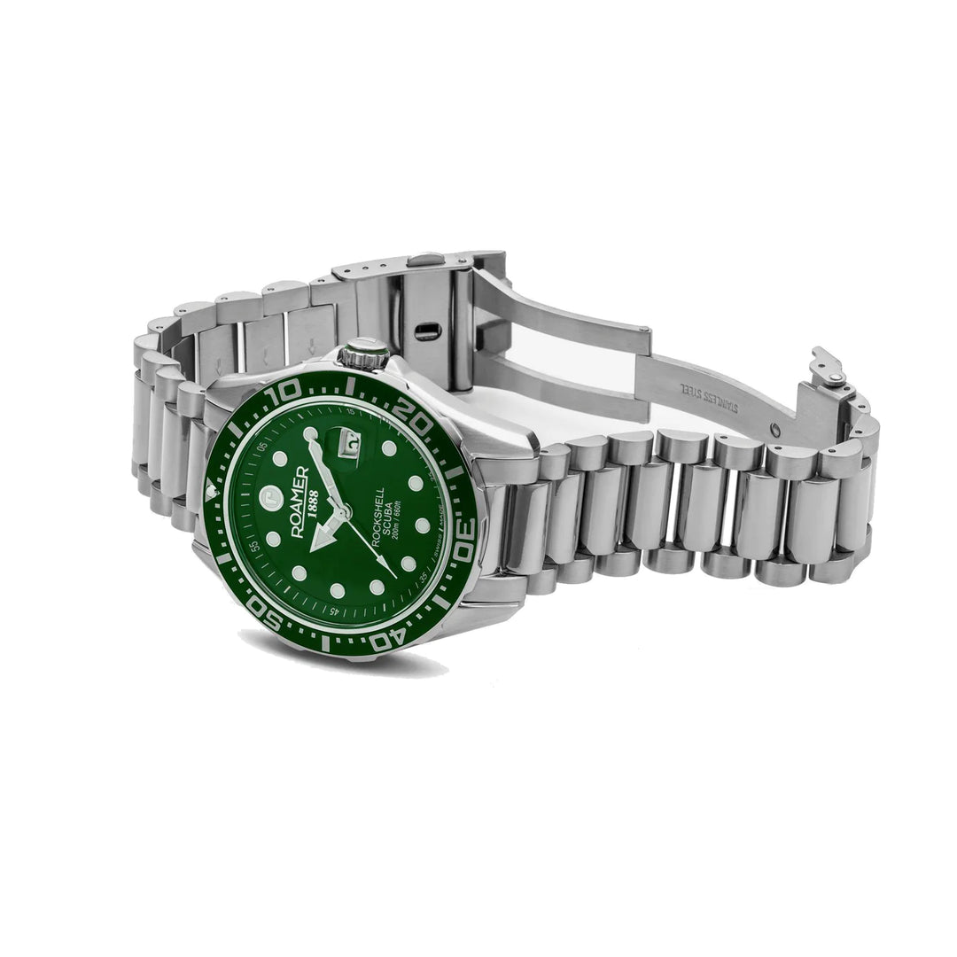 Roamer 220858 41 75 50 Rockshell Scuba Green Dial Stainless Steel Bracelet Men's Watch - mzwatcheslk srilanka