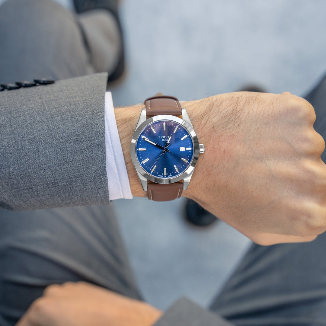 Tissot Gentleman T1274101604100 Brown Leather Strap Blue Dial Men's Watch - mzwatcheslk srilanka