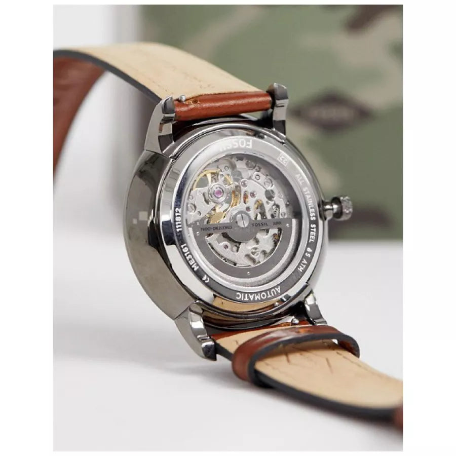 Fossil ME3161 Neutra Automatic Grey Open Heart Dial Brown Leather Strap Men's Watch - mzwatcheslk srilanka