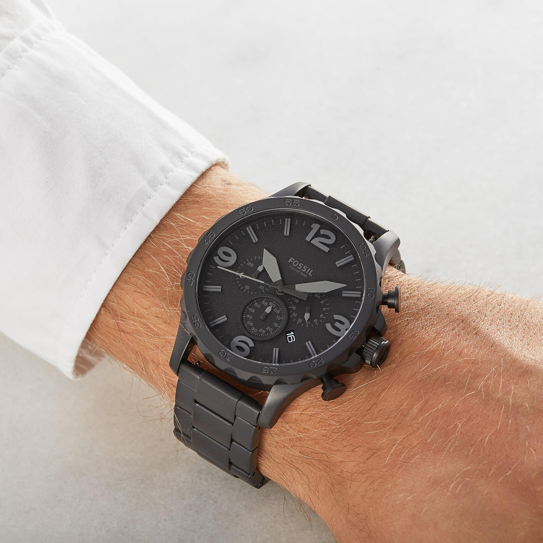 Fossil JR1401 Nate Black Chronograph Dial Black Stainless Steel Bracelet Men's Watch - mzwatcheslk srilanka