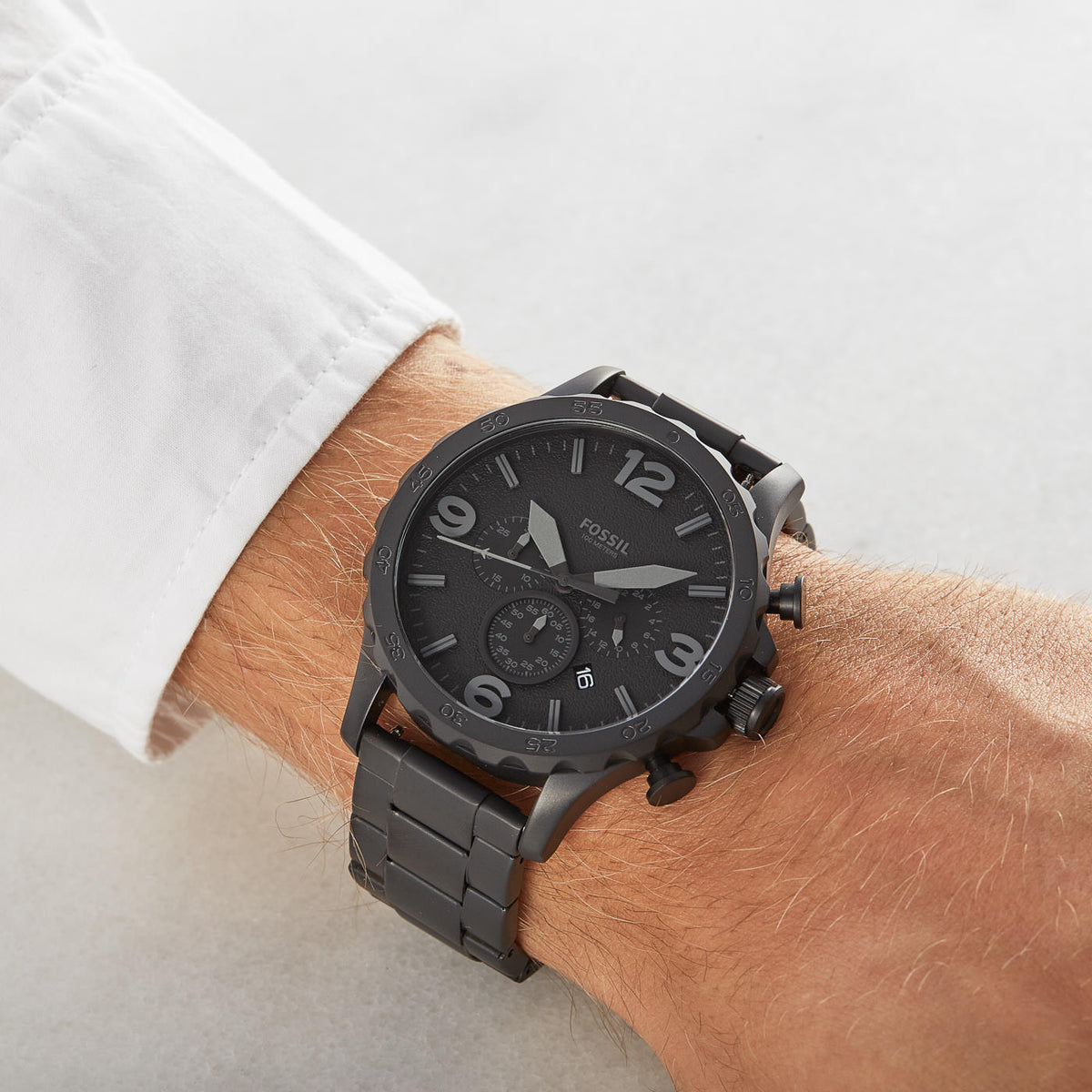 Fossil JR1401 Nate Black Chronograph Dial Black Stainless Steel 