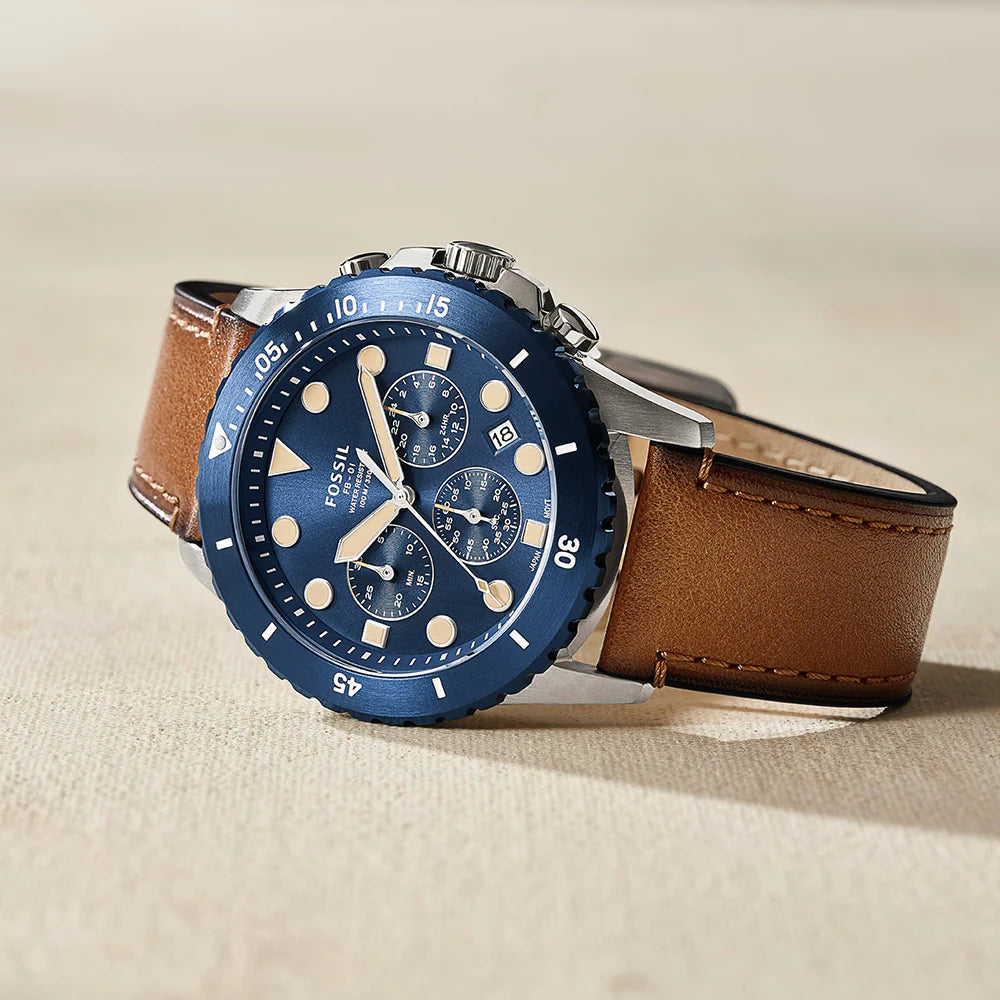 Fossil FS5914 Blue Dial Brown Eco Leather Strap Men’s Watch(AVAILABLE ONLINE) - mzwatcheslk srilanka