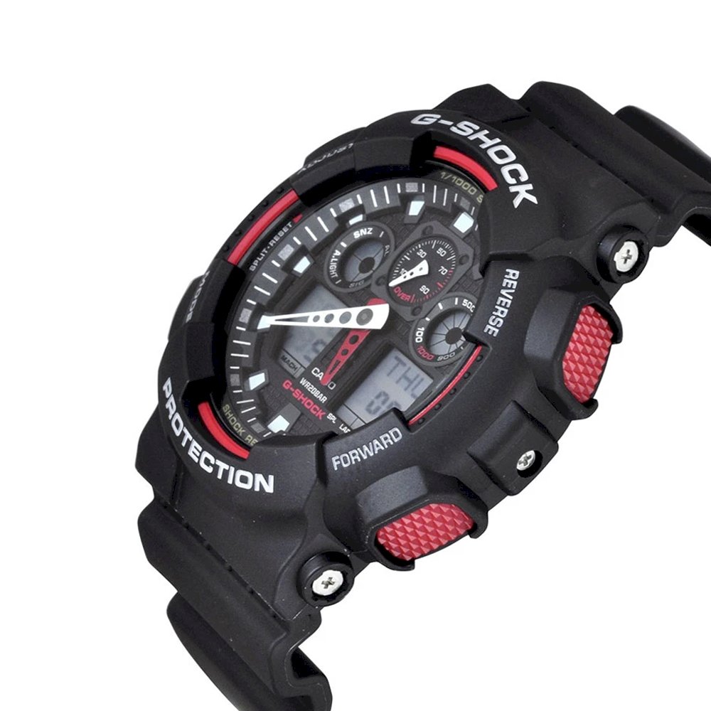 Casio G-Shock GA-100-1A4ER Chronograph Alarm Black Red Men's Watch - mzwatcheslk srilanka