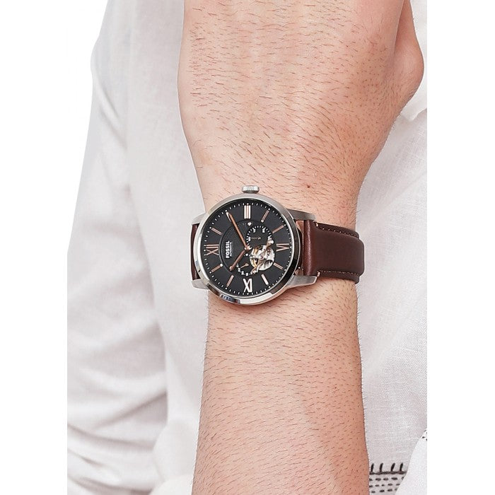 Fossil ME3061 Townsman Automatic Black Dial Brown Leather Strap