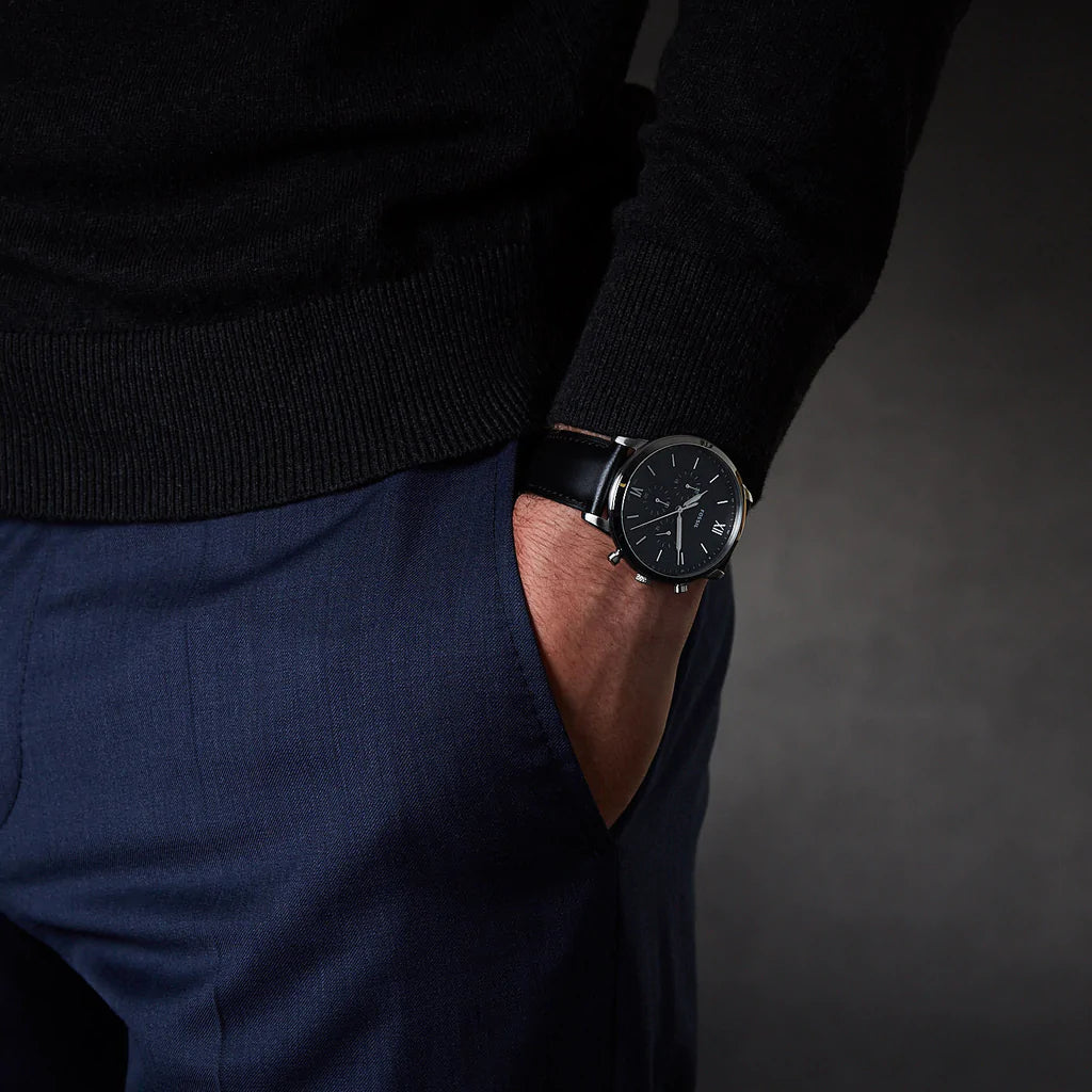 Fossil FS5452 Neutra Chrono Black Dial Black Leather Strap Men's Watch - mzwatcheslk srilanka