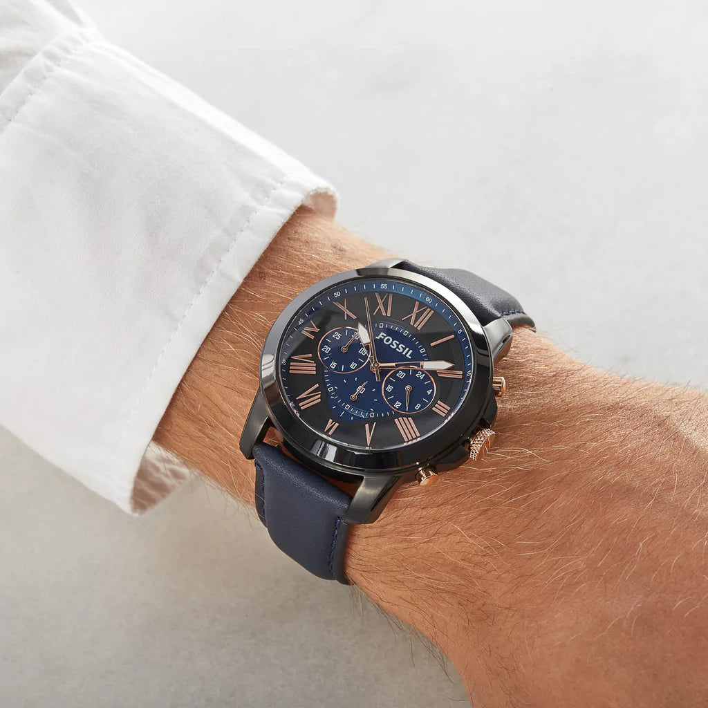 Fossil FS5061 Grant Blue Dial Blue Leather Strap Men's Watch - mzwatcheslk srilanka