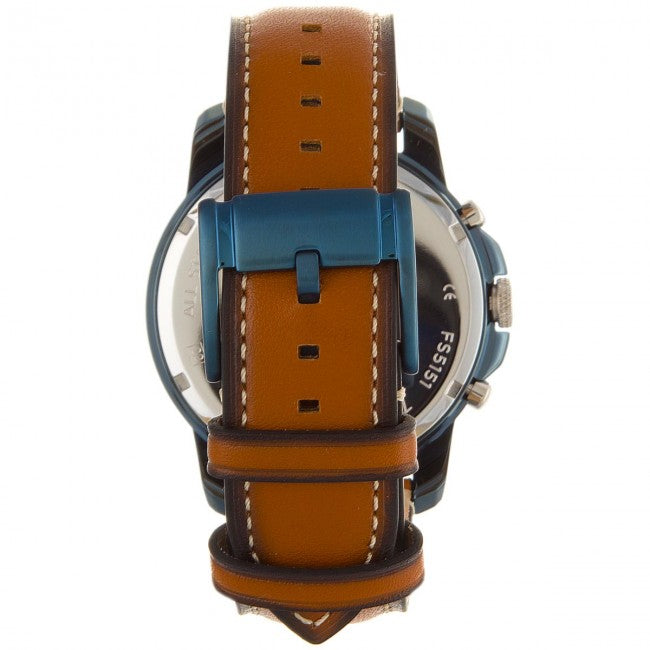 Fossil FS5151 Grant Blue Chronograph Dial Brown Leather Strap Men's Watch - mzwatcheslk srilanka