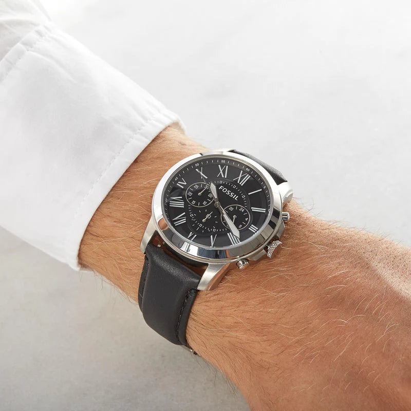 Fossil FS4812 Grant Black Dial Black Leather Strap Mens Watch - mzwatcheslk srilanka