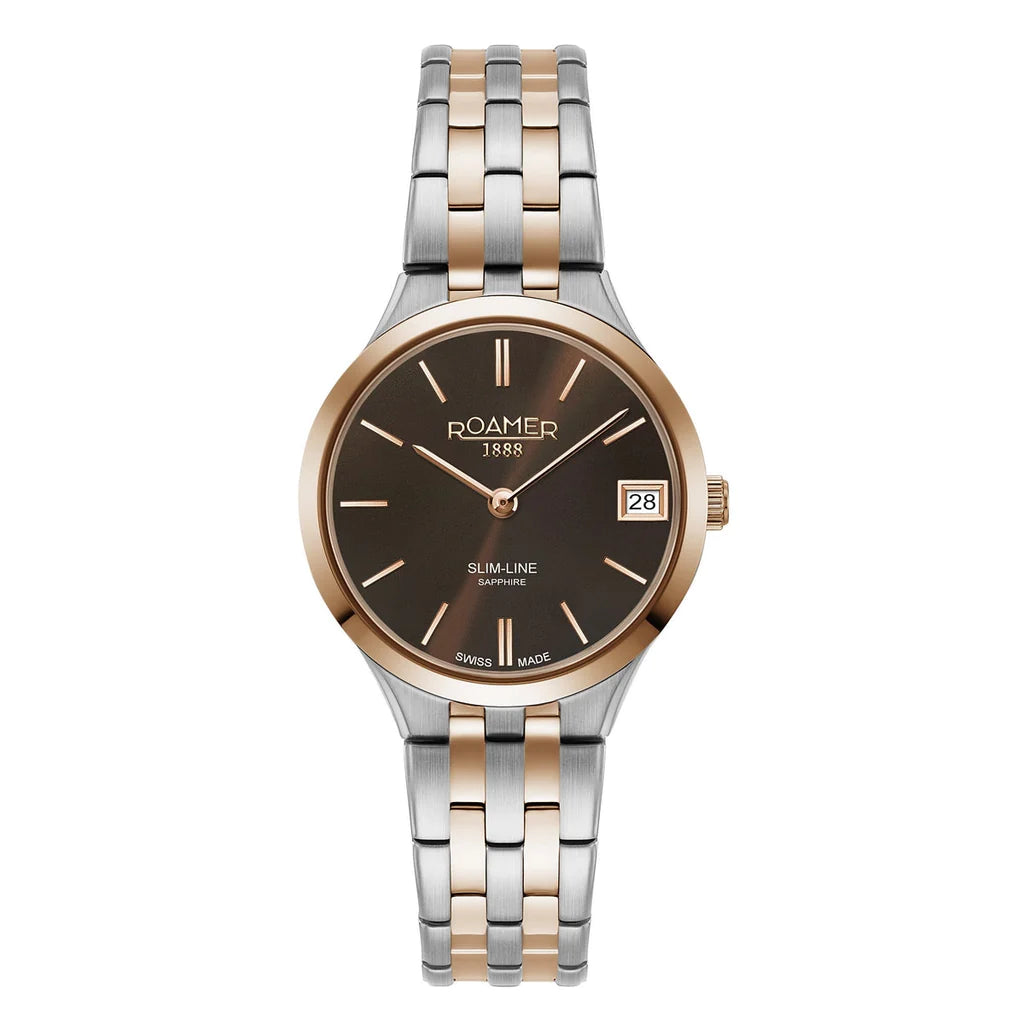 Roamer 512857 49 65 20 Slim Line Classic Brown Dial Rose Gold Bi Colour Bracelet Women's Watch - mzwatcheslk srilanka