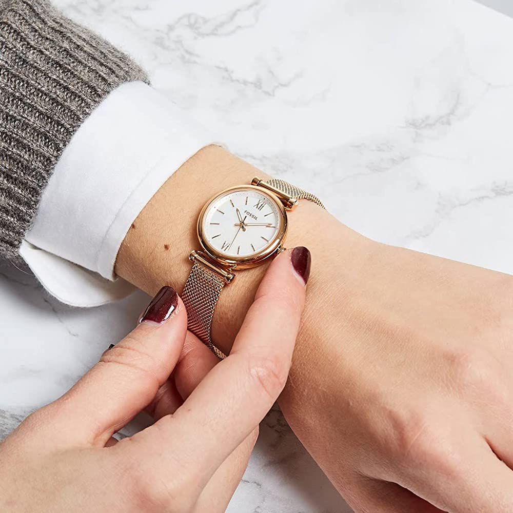 Fossil Carlie ES4433 Mother-of-Pearl Dial Rose Gold Mesh Bracelet Women's Watch(PRE-ORDER 5-9 DAYS) - mzwatcheslk srilanka