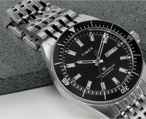 Timex Waterbury TW2V24900 Dive Automatic Black Dial Stainless Steel Bracelet Men's Watch - mzwatcheslk srilanka