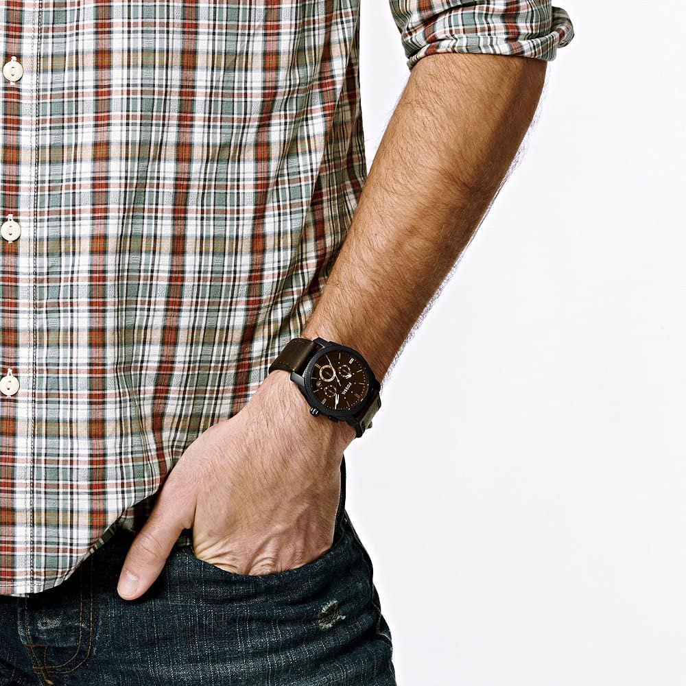 Fossil FS4656 Machine Black Chronograph Dial Brown Leather Strap Men's Watch - mzwatcheslk srilanka