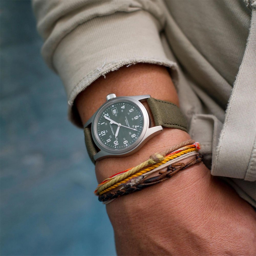 Hamilton H69439363 Khaki Field Officer Mechanical Green Canvas Strap Men's Watch - mzwatcheslk srilanka