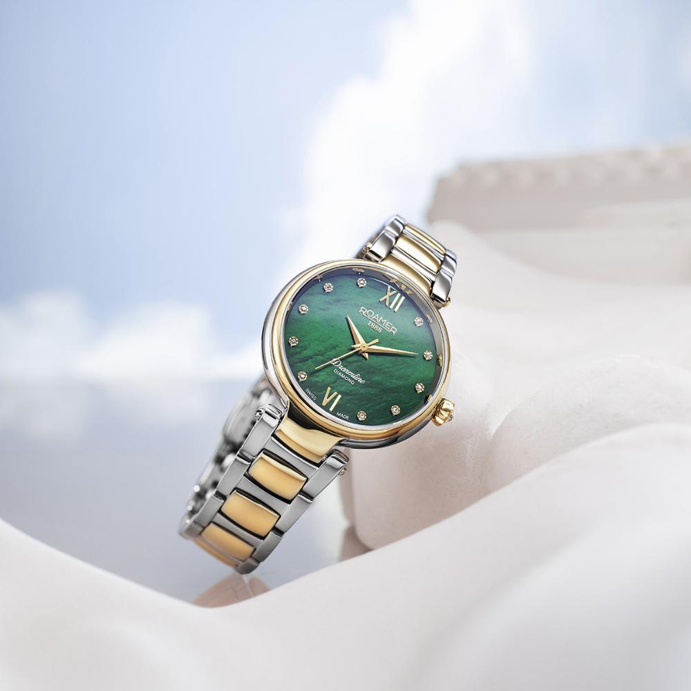 Roamer 857847 47 79 50 Dreamline Diamond Set Green MOP Dial Two Tone Steel Bracelet Women's Watch - mzwatcheslk srilanka