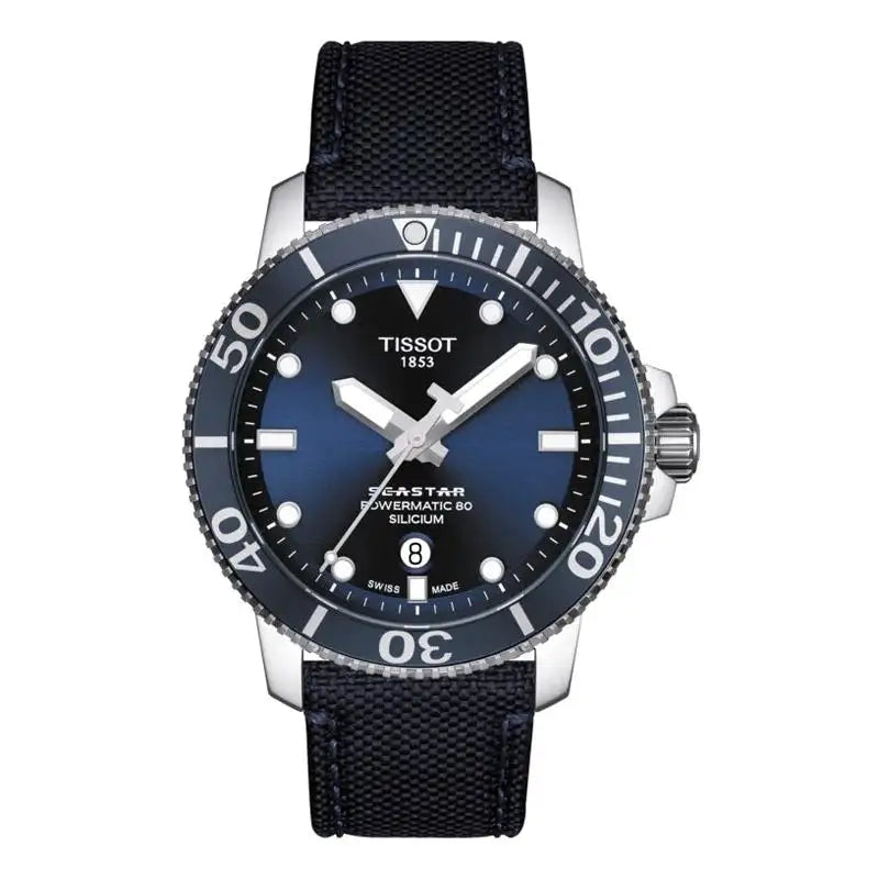 Tissot T1204071704101 Seastar 1000 Powermatic Blue Fabric Strap Blue Dial Men’s Watch - mzwatcheslk srilanka