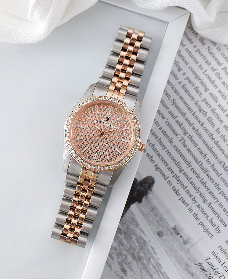 Jacques Du Manoir JWL01104 Inspiration Glamour 34mm Rose Gold Pave Dial Two Tone Steel Women's Watch - mzwatcheslk srilanka