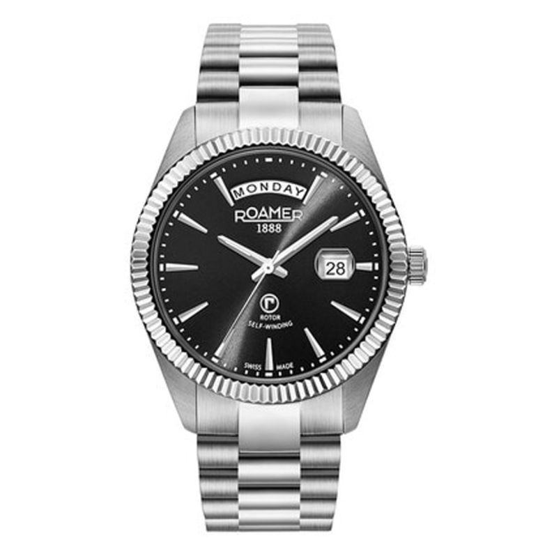 Roamer 981662 41 55 90 Primeline Day Date Black Dial With Steel Bracelet Men's Watch - mzwatcheslk srilanka