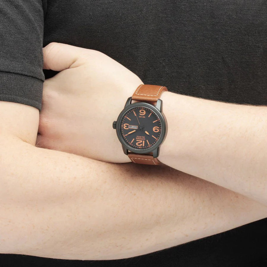 Citizen BM8475-26E Eco Drive Chandler Military Brown Leather Men's Watch - mzwatcheslk srilanka