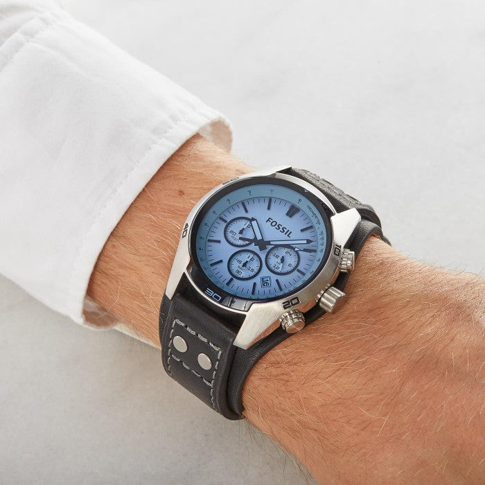 Fossil CH2564 Coachman Blue Chronograph Dial Black Leather Strap Men's Watch - mzwatcheslk srilanka