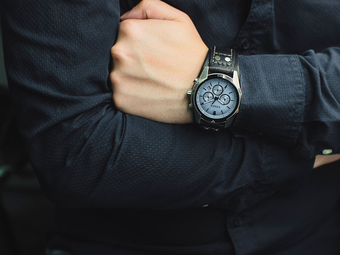 Fossil CH2564 Coachman Blue Chronograph Dial Black Leather Strap Men's Watch - mzwatcheslk srilanka