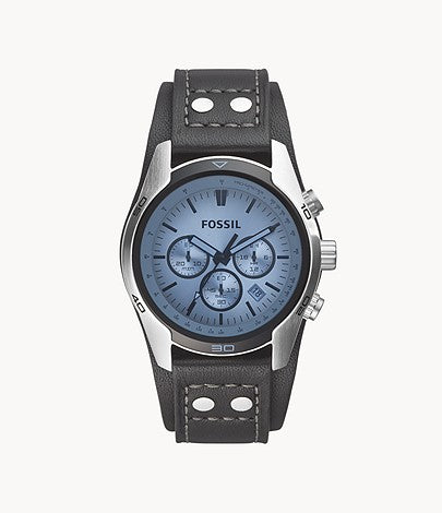 Fossil CH2564 Coachman Blue Chronograph Dial Black Leather Strap Men's Watch - mzwatcheslk srilanka