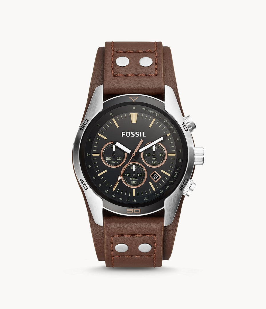 Fossil CH2891 Coachman Black Chronograph Dial Brown Leather Cuff Strap Men's Watch - mzwatcheslk srilanka