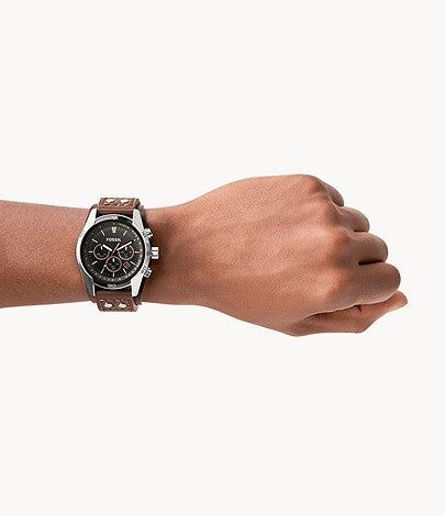 Fossil CH2891 Coachman Black Chronograph Dial Brown Leather Cuff Strap Men's Watch - mzwatcheslk srilanka