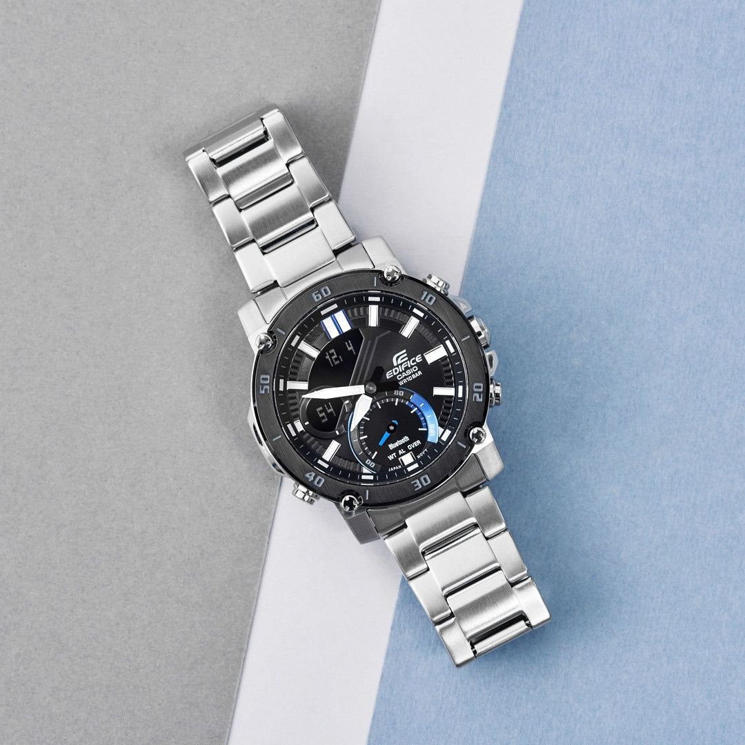 Casio Edifice ECB-20DB-1AEF Stainless Steel Bracelet Black/Blue Dial Mens Watch - mzwatcheslk srilanka