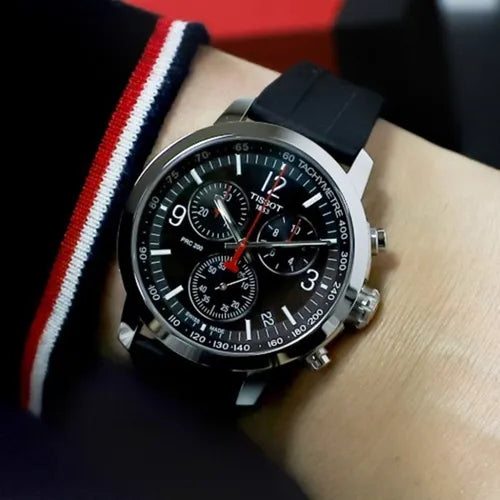 Tissot PRC 200 T1144171705700 Chronograph Black Dial Black Rubber Strap Men's Watch - mzwatcheslk srilanka
