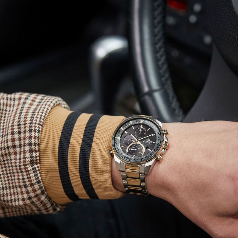 Casio Edifice EFS-S590SG-1AVUEF Slim Sapphire Chronograph Two-Tone Steel Bracelet Black Dial Mens Watch - mzwatcheslk srilanka