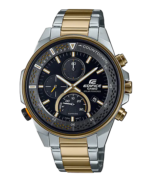 Casio Edifice EFS-S590SG-1AVUEF Slim Sapphire Chronograph Two-Tone Steel Bracelet Black Dial Mens Watch - mzwatcheslk srilanka