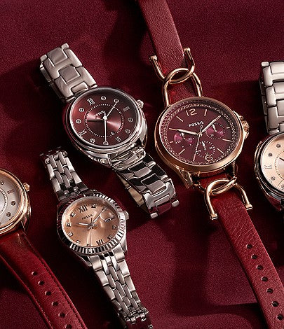Fossil ES5126 Gabby Crystal Accents Stainless Steel Red Dial Quartz Women's Watch - mzwatcheslk srilanka
