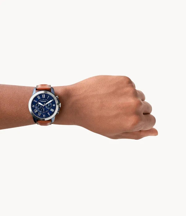 Fossil FS5151 Grant Blue Chronograph Dial Brown Leather Strap Men's Watch - mzwatcheslk srilanka