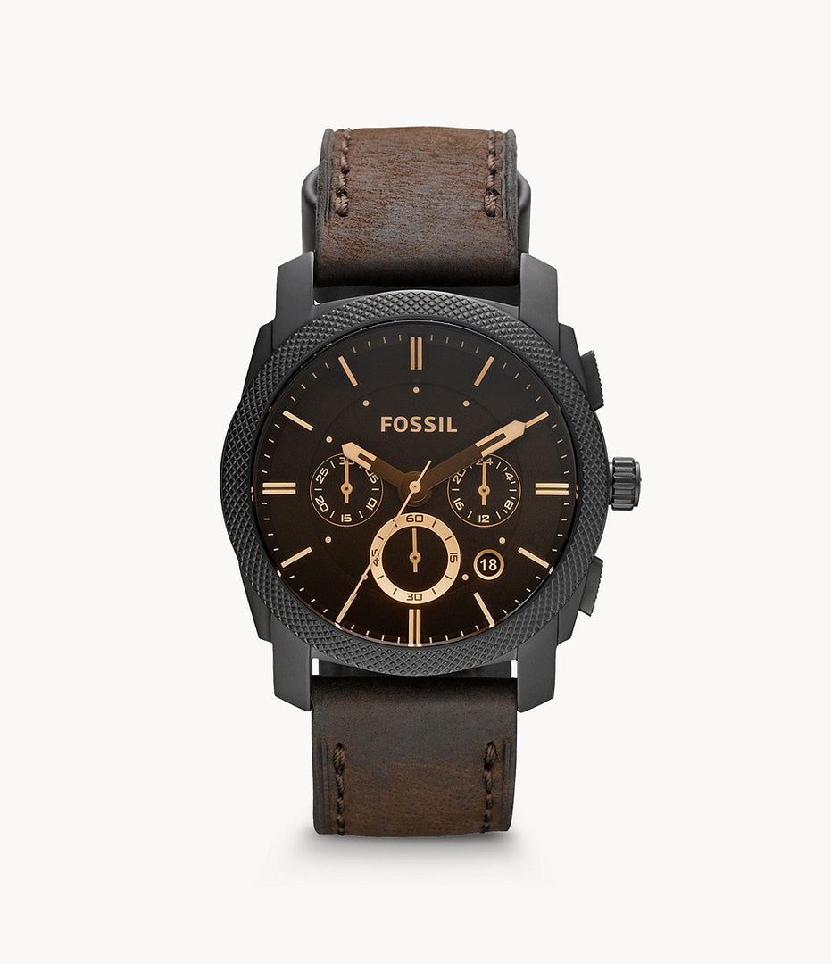 Fossil FS4656 Machine Black Chronograph Dial Brown Leather Strap Men's Watch - mzwatcheslk srilanka