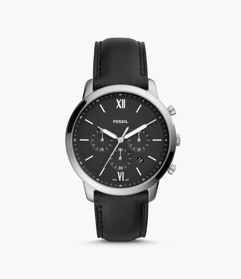 Fossil FS5452 Neutra Chrono Black Dial Black Leather Strap Men's Watch - mzwatcheslk srilanka