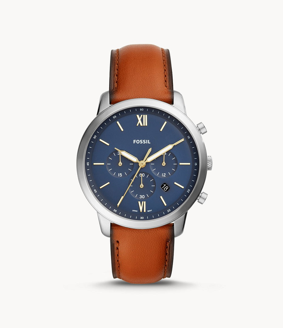 Fossil FS5453 Neutra Chrono Blue Chronograph Dial Brown Leather Strap Men's Watch - mzwatcheslk srilanka